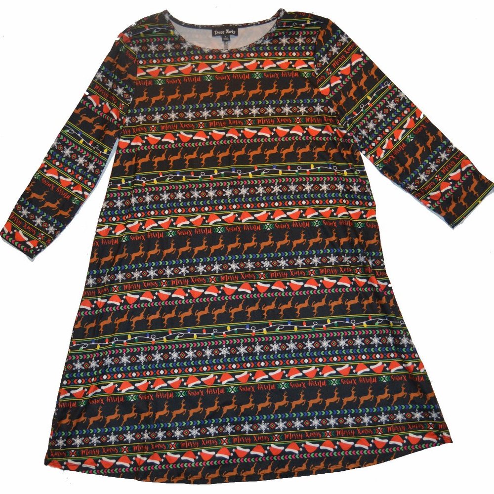 Dress Works NWT Fair Isle Christmas Holiday Swing Dress Large